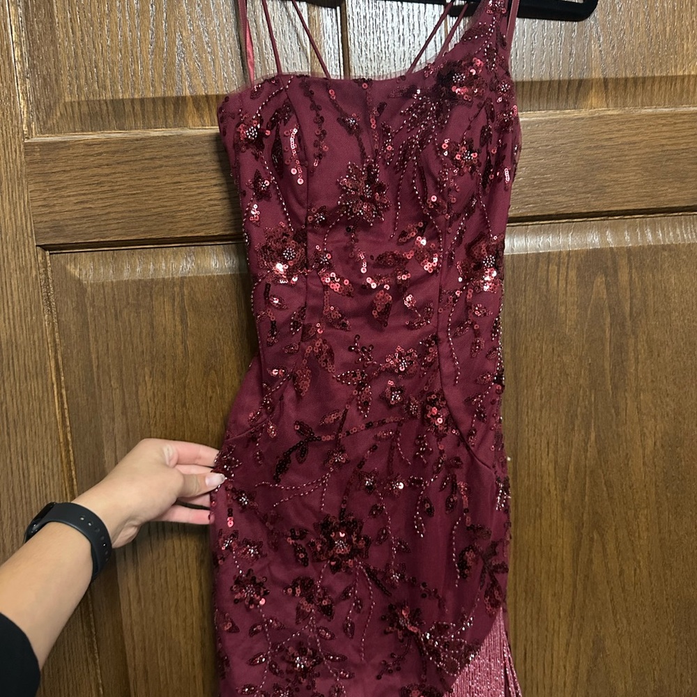 Clarisse One Shoulder Burgundy/Maroon HOCO Dress